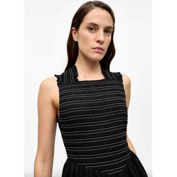 GANNI Black Washed Stretch Cotton Smock Midi Dress Sz 40 - Picture 3 of 14